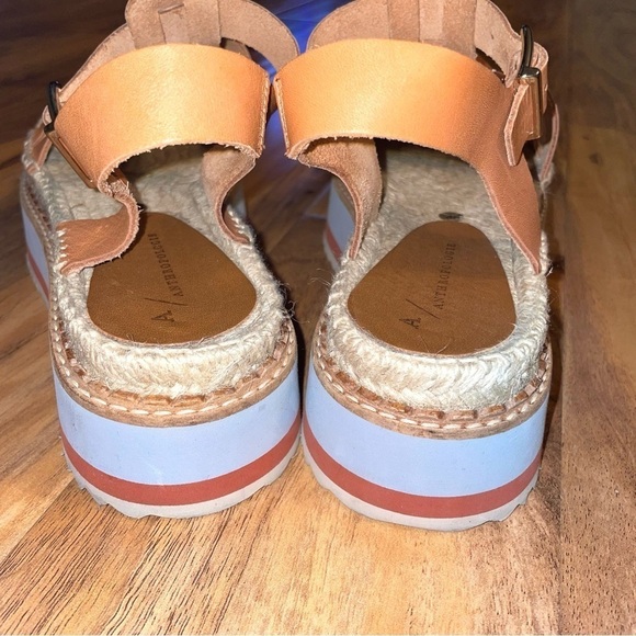 Anthropologie Women Sporty Platform Leather Tan Espadrille Shoes Sz 8.5 - Picture 4 of 9